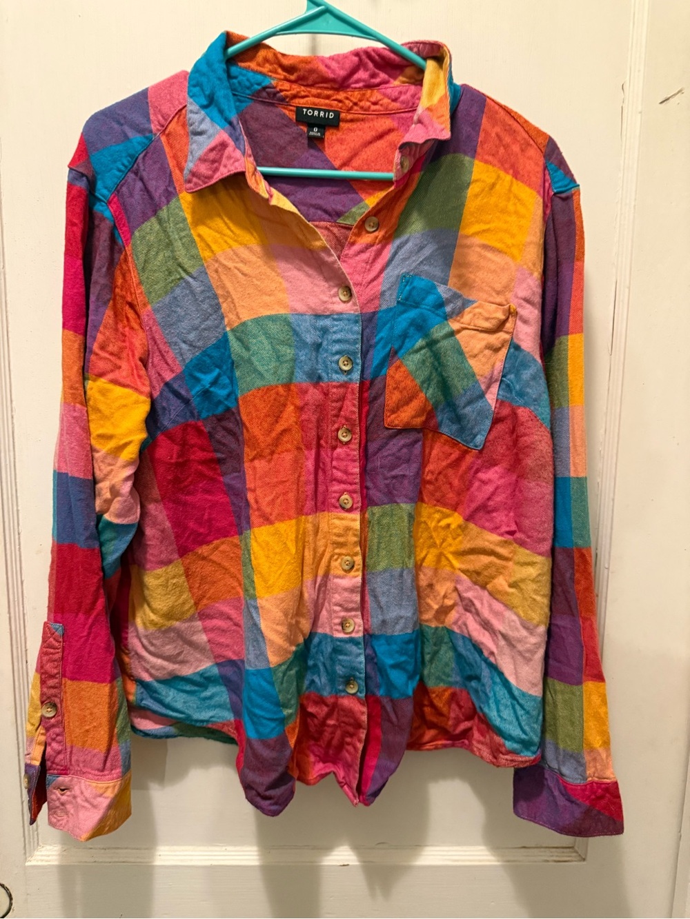 Torrid Multicolor Plaid Button-Front Shirt - Bright Pink & Blue